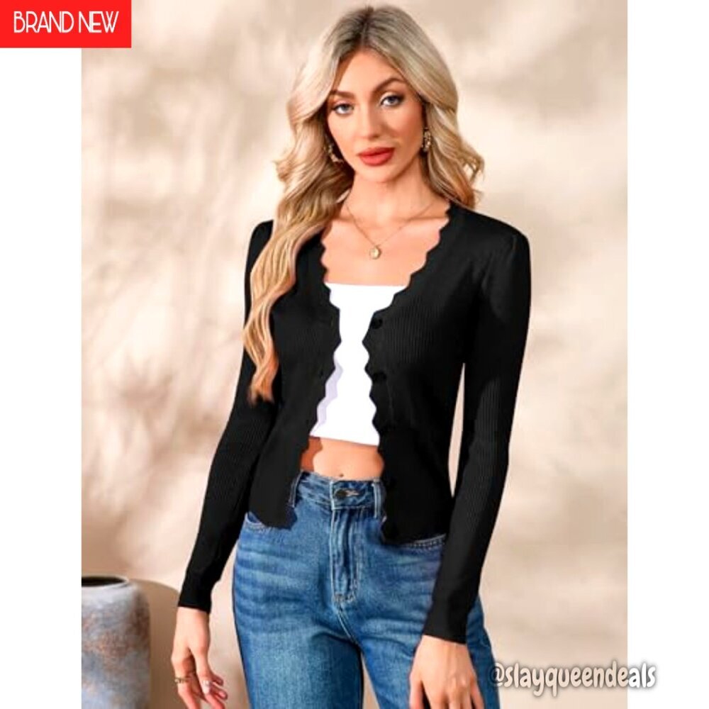 Long Sleeve V-Neck Knit Cardigan Slim Fit Lightweight Open Front Sweater - Picture 5 of 8